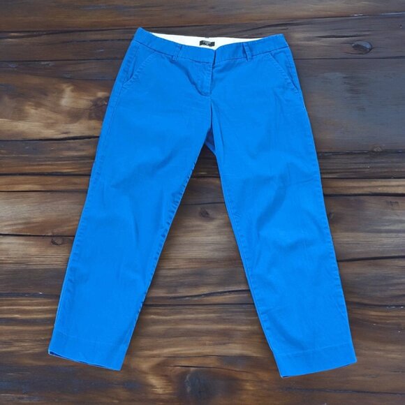 J.Crew City Fit Bright Blue Cropped Pants Size 4 Cotton Blend Preppy Casual - Picture 1 of 5